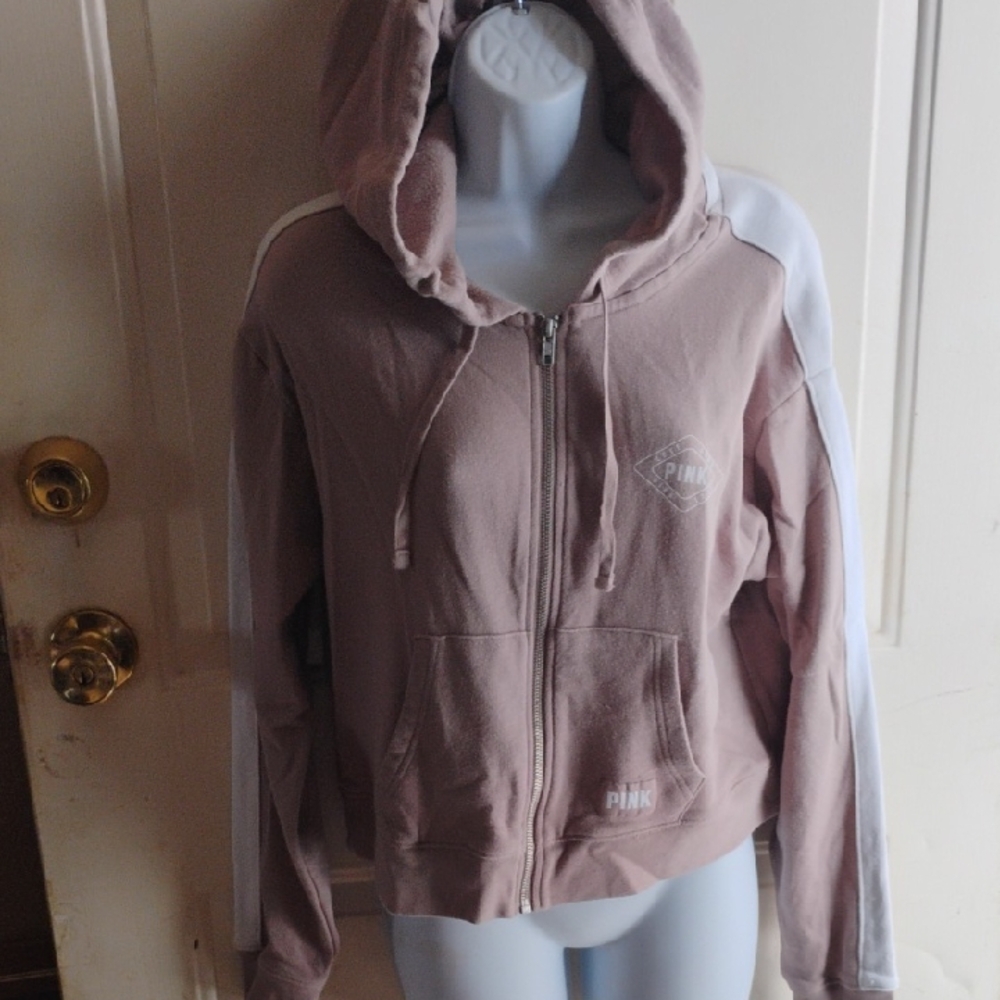PINK Victoria's Secret Mauve and White Hoodie